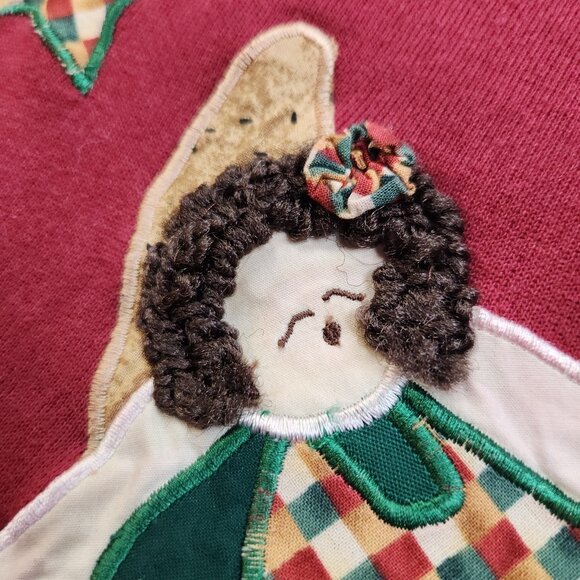 VTG Holiday Christmas Angel Sweatshirt Large Crew Sweater 90's Embroidered CUTE! - Picture 8 of 11
